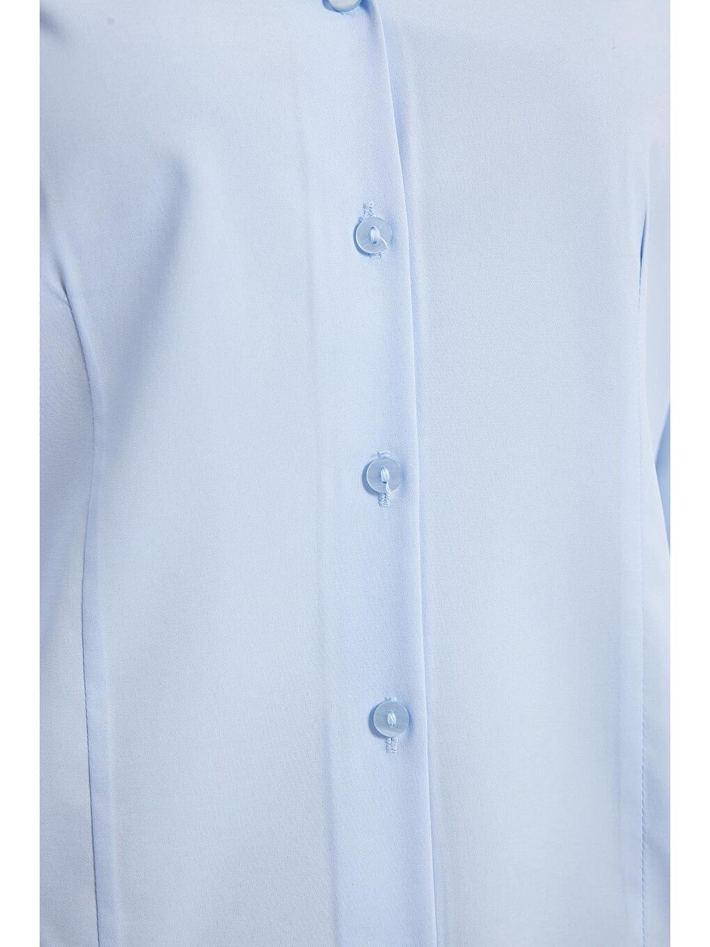 Kadın Slim Fit Dar Kesim Pensli Vucüda Oturan Klasik Yaka Uzun Kollu Elastanlı Mavi Gömlek-4