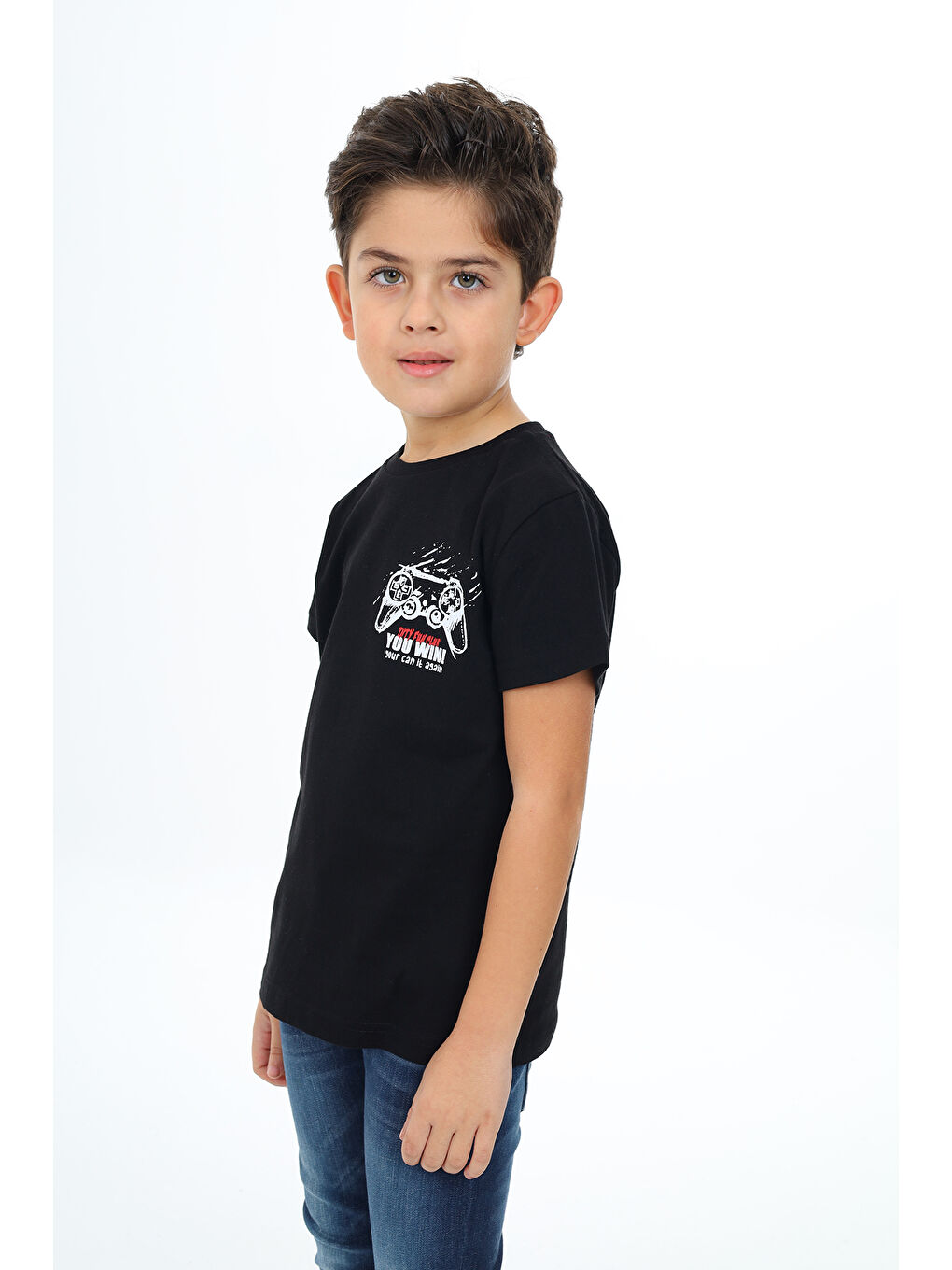 Siyah Erkek Çocuk Baskılı Tişört-1