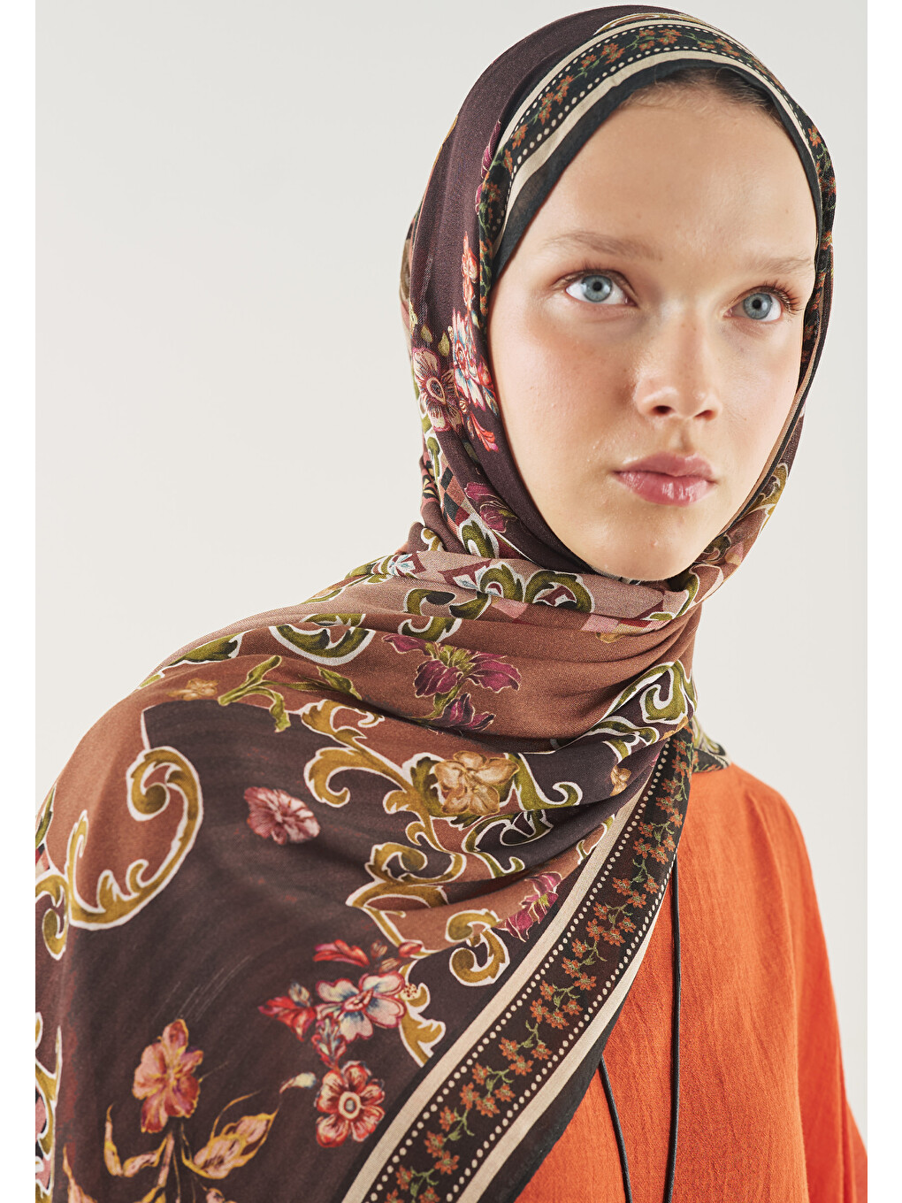 Ethnic Garden Desen Soft Viskon Şal Mürdüm-3