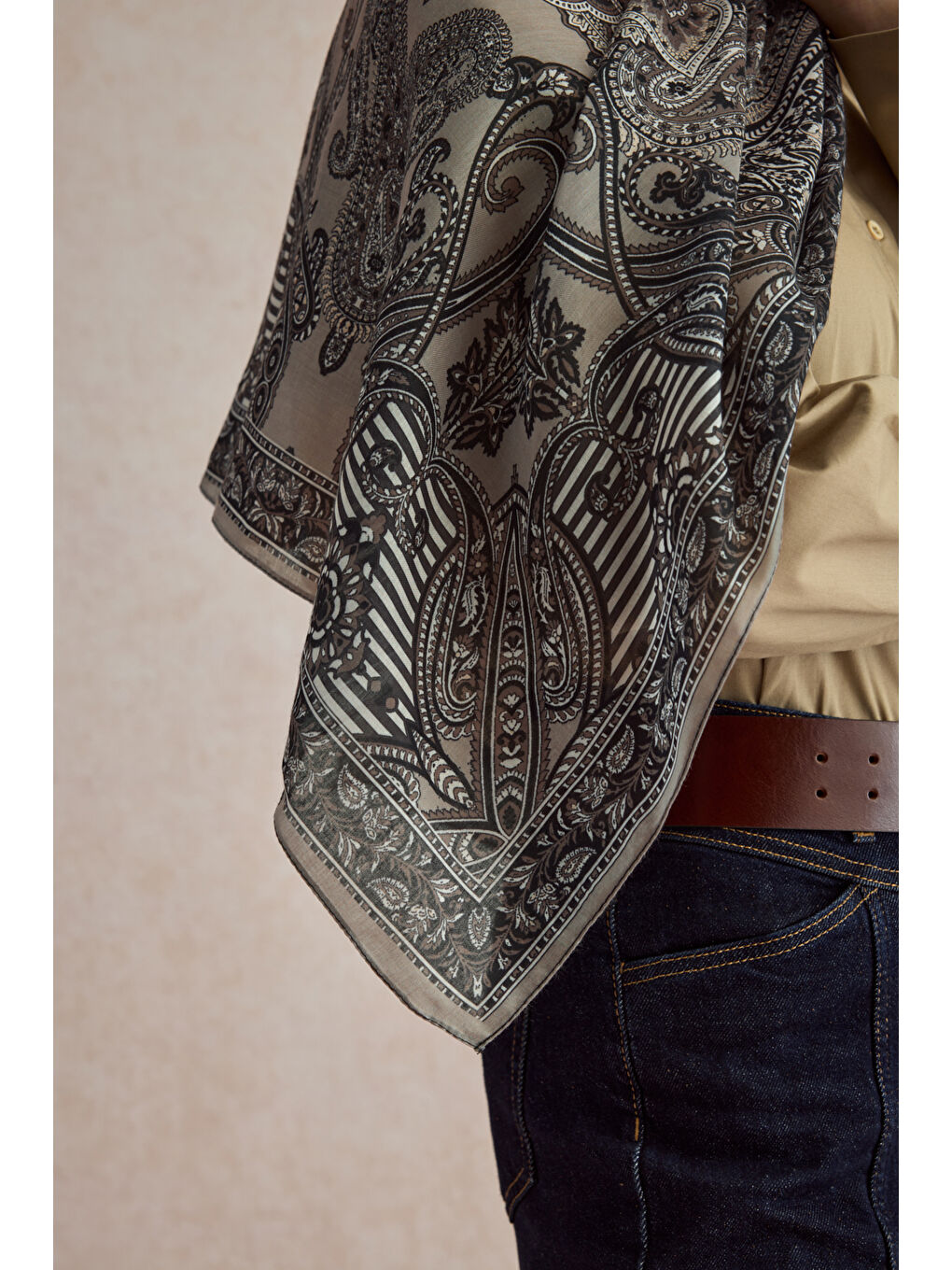 Bej Pamuk Şal Shadow Vizon-4