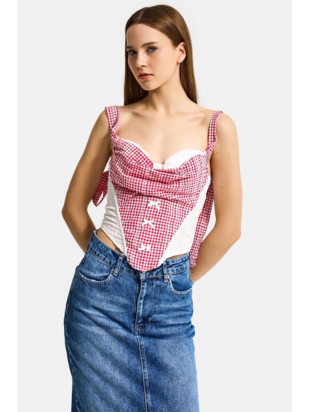 Kadın Beyaz Pembe w5 Özel Tasarım Bağcıklı Askılı Büstiyer-4