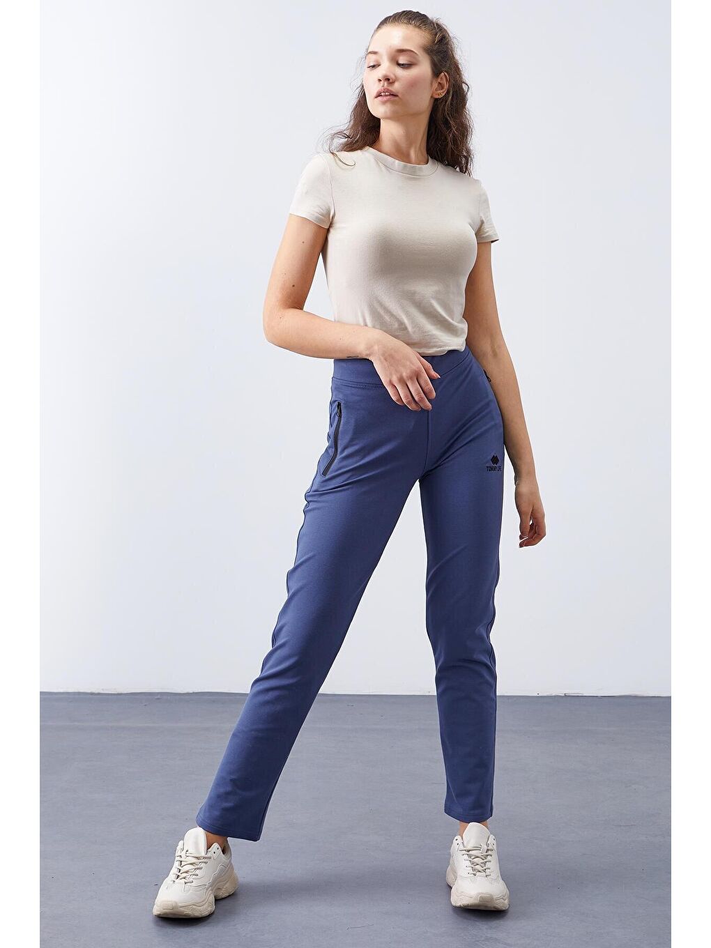 Petrol Fermuar Cepli Rahat Form Klasik Paça Kadın Eşofman Alt - 94195-2