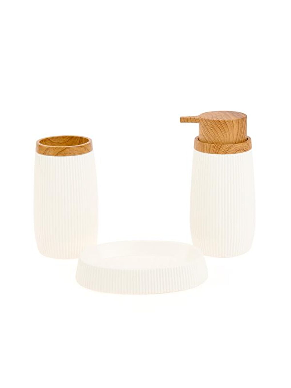 Bath Ahşap Desenli 5’li Banyo Seti - Beyaz-2