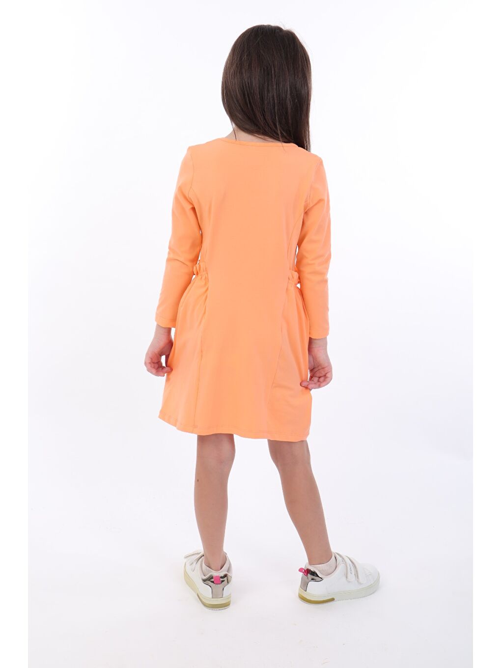 Turuncu Kız Çocuk Baskılı Elbise-1