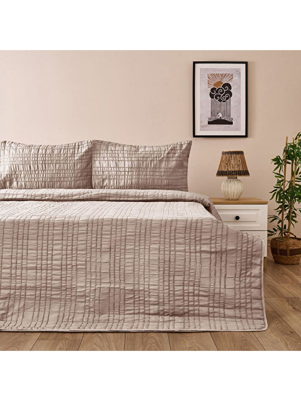 Soft Elit Çift Kişilik Yatak Örtüsü Seti - Bej - 200x230 cm