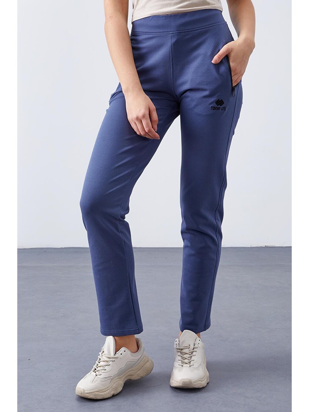 Petrol Fermuar Cepli Rahat Form Klasik Paça Kadın Eşofman Alt - 94195-3