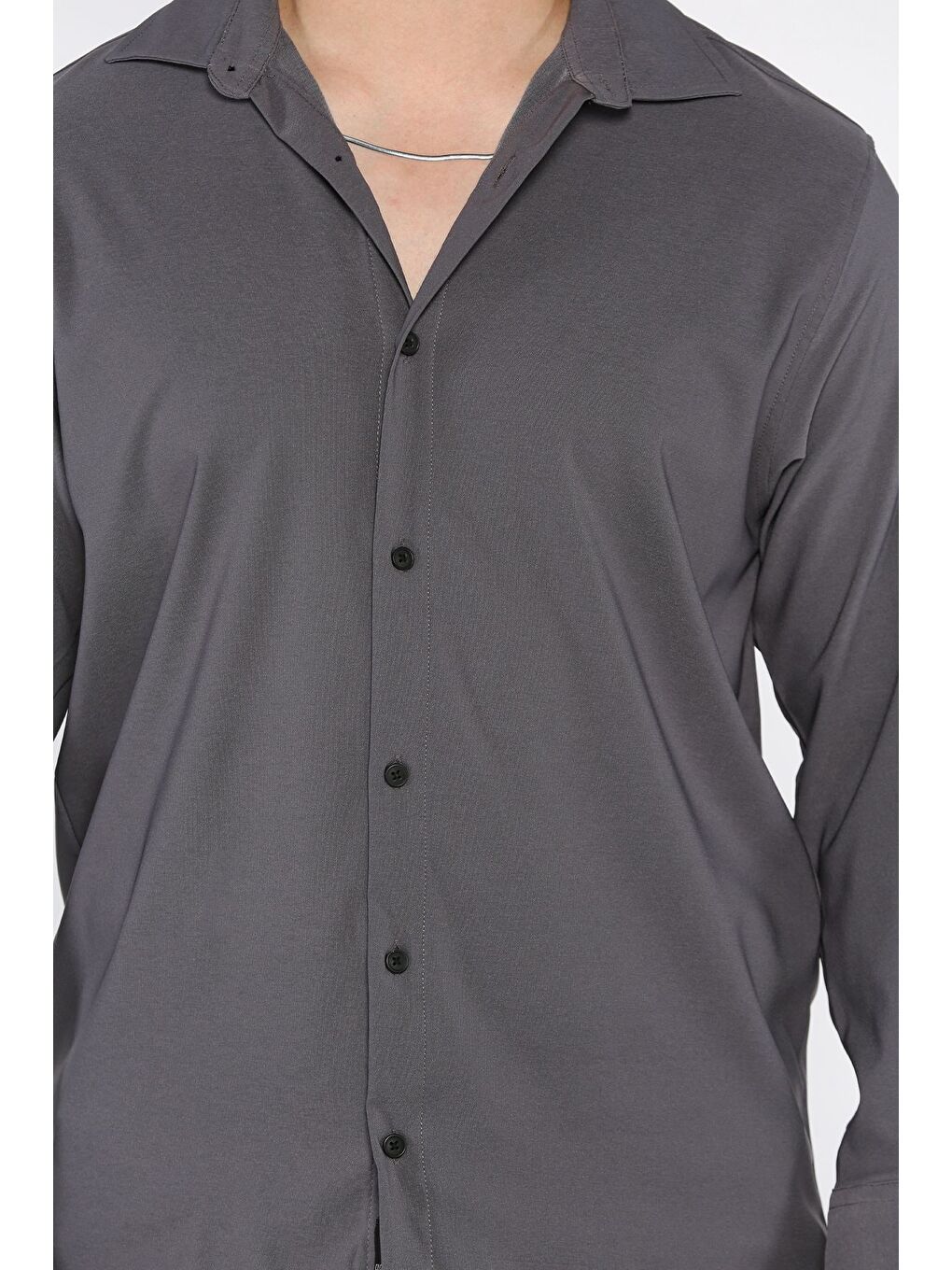 Gri Erkek Uzun Kol Elastanlı Oversize Gömlek-3