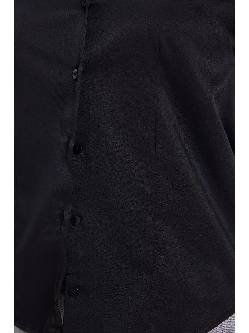 Kadın Slim Fit Dar Kesim Pensli Vucüda Oturan Klasik Yaka Uzun Kollu Elastanlı Siyah Gömlek-4