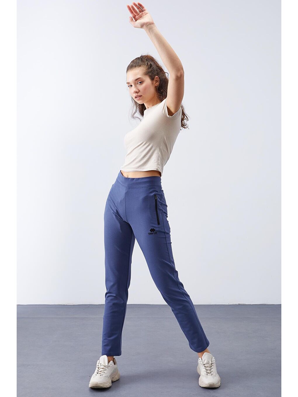 Petrol Fermuar Cepli Rahat Form Klasik Paça Kadın Eşofman Alt - 94195-4