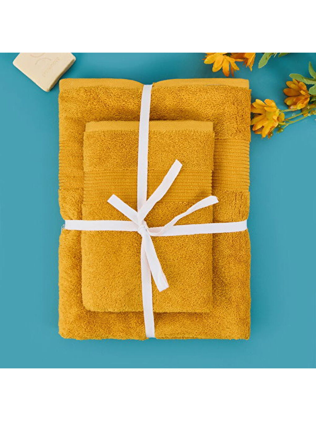 Evidea Kahverengi Soft Ella 2'li Hamam Seti - Hardal - 50x70 cm + 70x140 cm