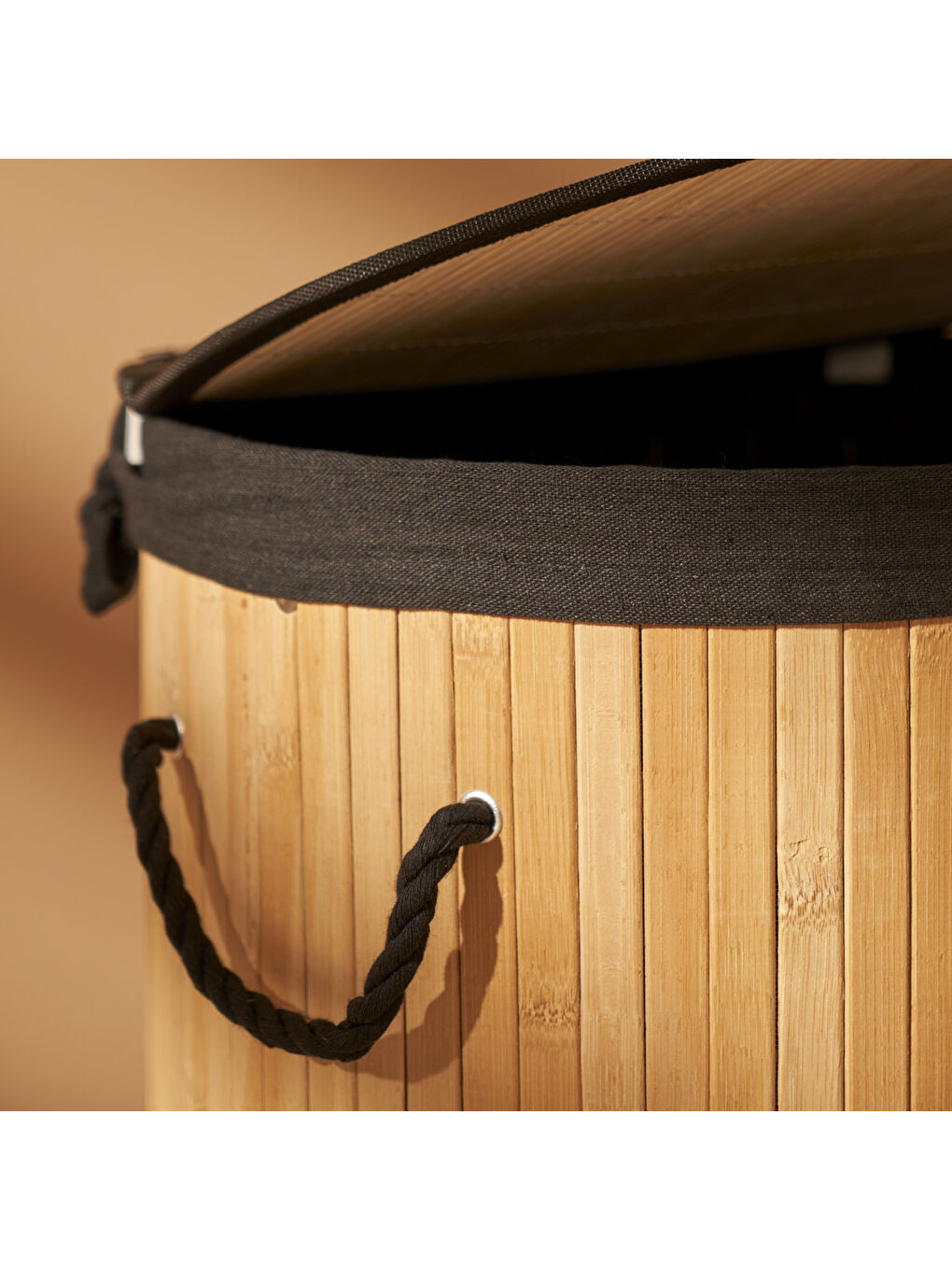 Bej Lavi Bambu Katlanır Çamaşır Sepeti Naturel-Siyah (35x61 cm)-2