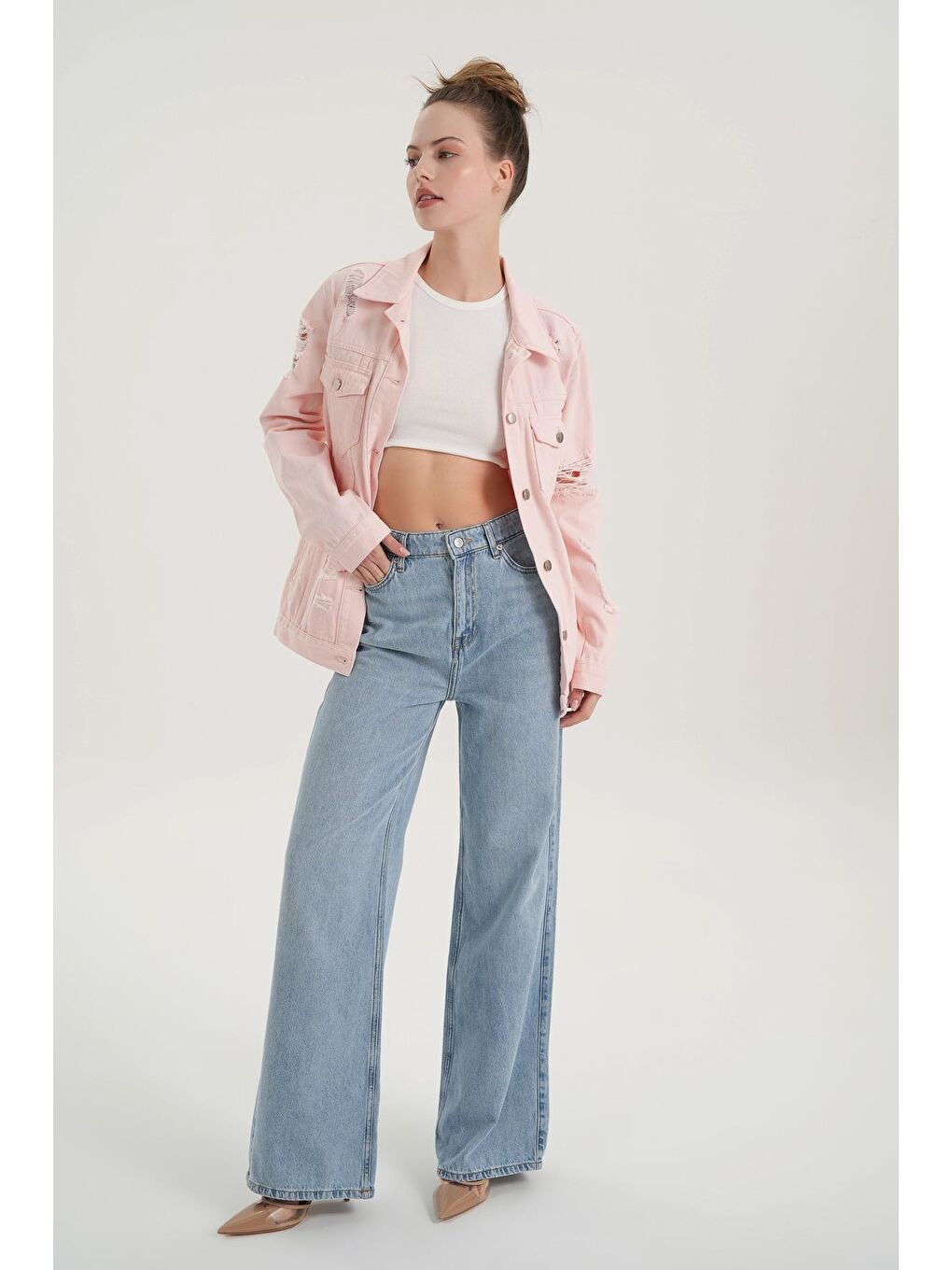 Weslie Açık Mavi Yüksek Bel Fermuarlı Wideleg Fit Jean Pantolon C 4530-090