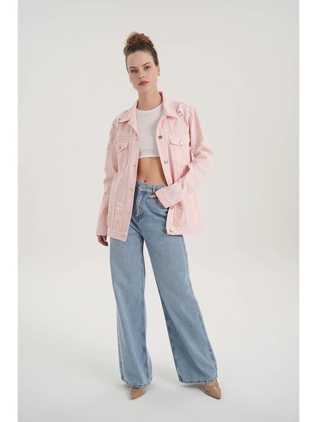 Weslie Açık Mavi Yüksek Bel Fermuarlı Wideleg Fit Jean Pantolon C 4530-090-1