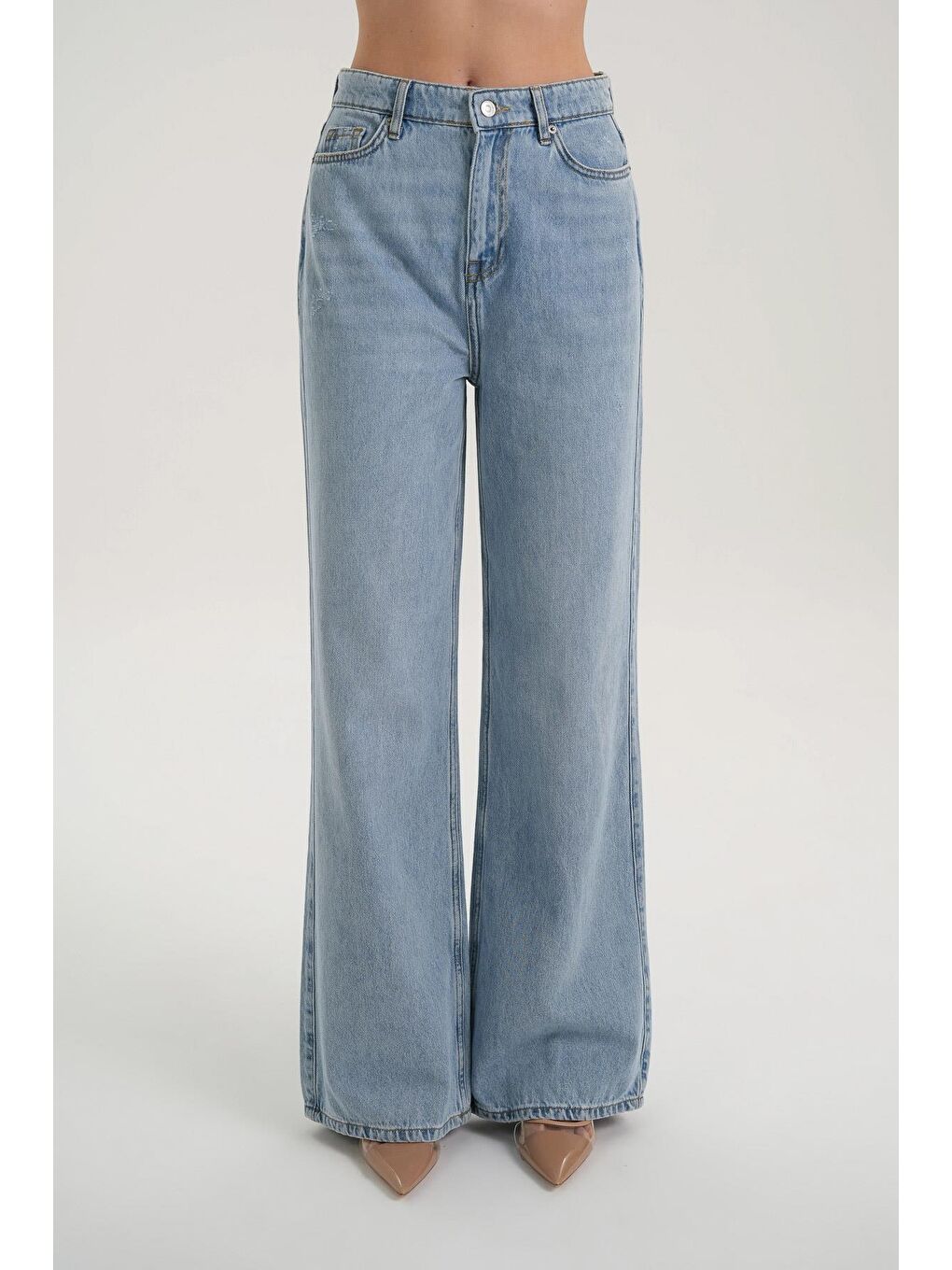 Weslie Açık Mavi Yüksek Bel Fermuarlı Wideleg Fit Jean Pantolon C 4530-090-2