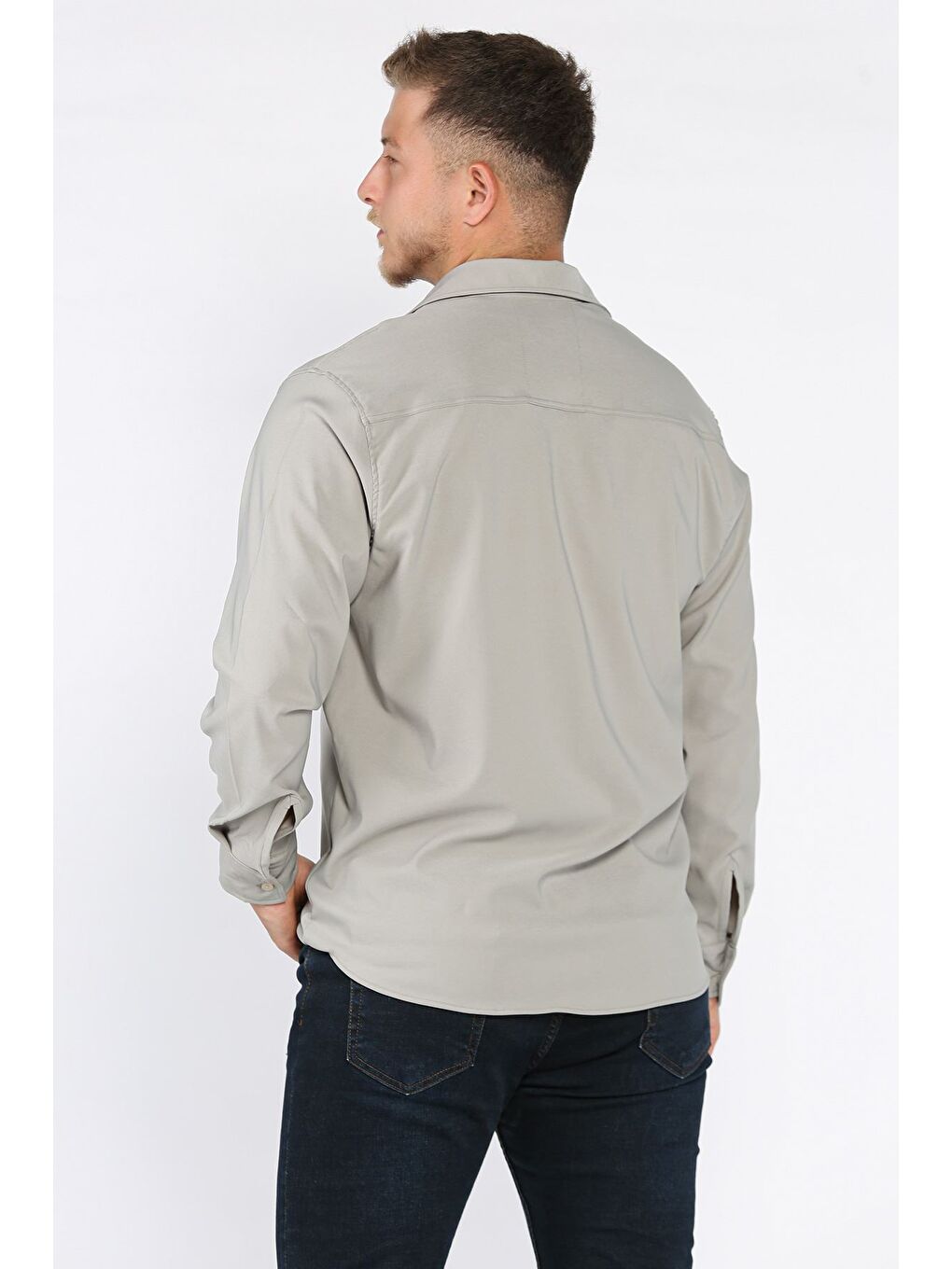 Gri Erkek Uzun Kol Elastanlı Oversize Gömlek-2