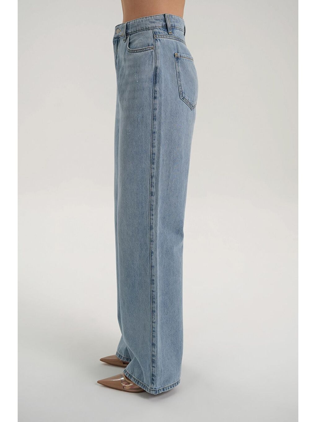 Weslie Açık Mavi Yüksek Bel Fermuarlı Wideleg Fit Jean Pantolon C 4530-090-3