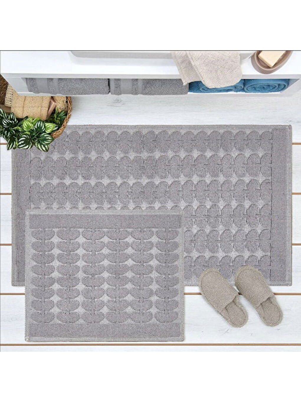 Soft Mosir 2'li Banyo Paspası - Gri - 60x100 cm + 50x60 cm