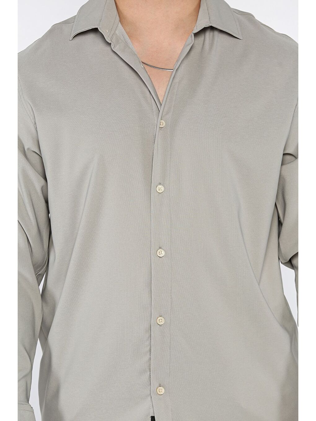 Gri Erkek Uzun Kol Elastanlı Oversize Gömlek-3