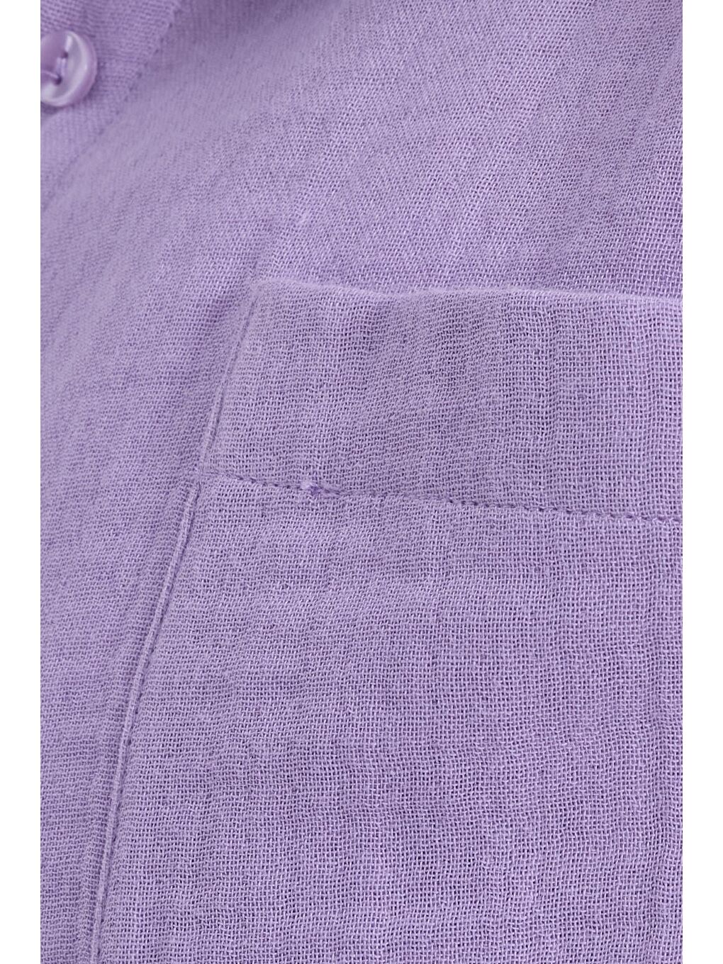Kadın Oversize Geniş Kesim %100 Pamuk Müslin Kumaş Uzun Kollu Cepli Dokulu Açık Mor Gömlek-5