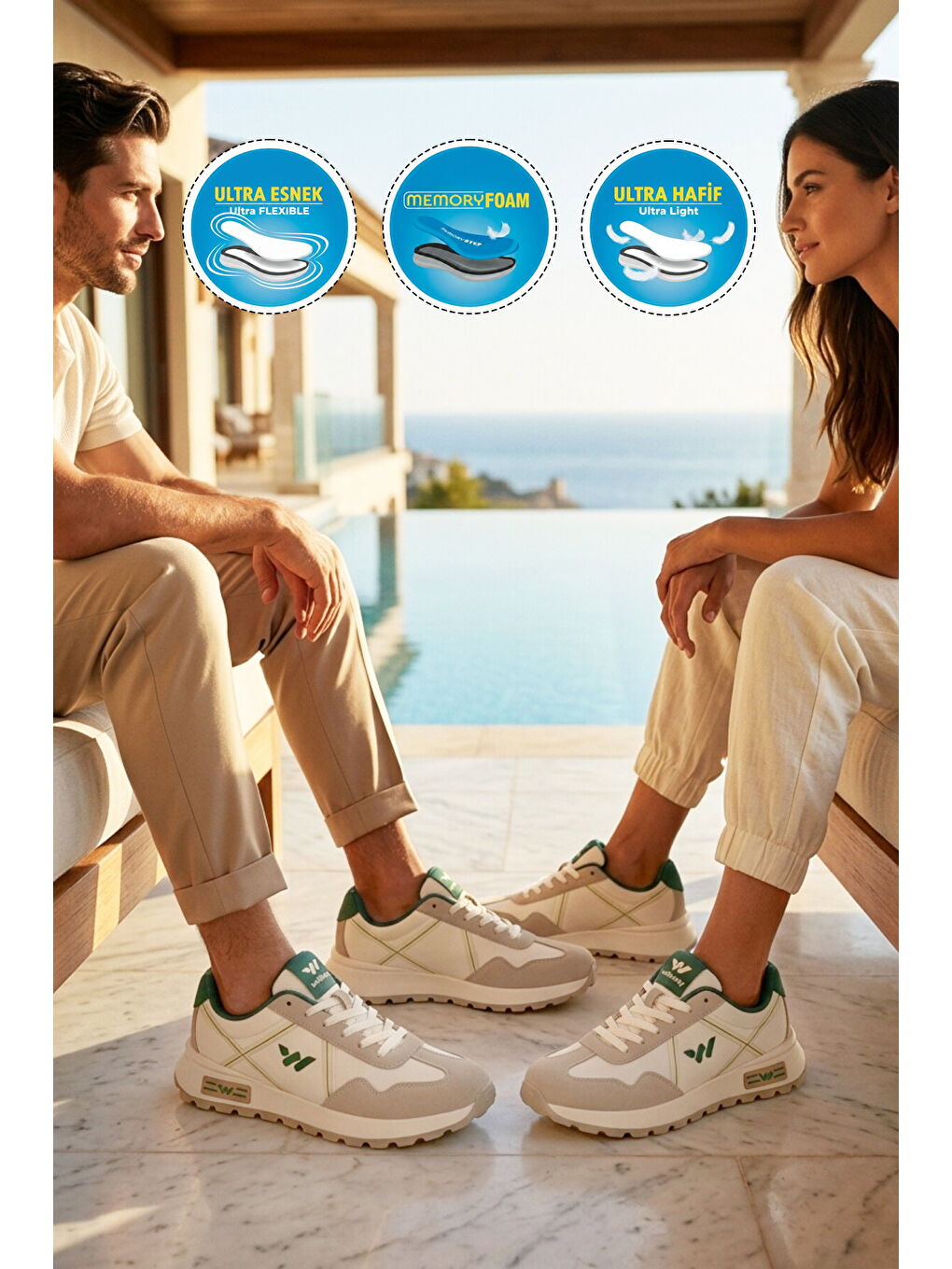 Beyaz Hafızalı Taban Hafif Esnek Unisex Spor Ayakkabı Muveon G-2