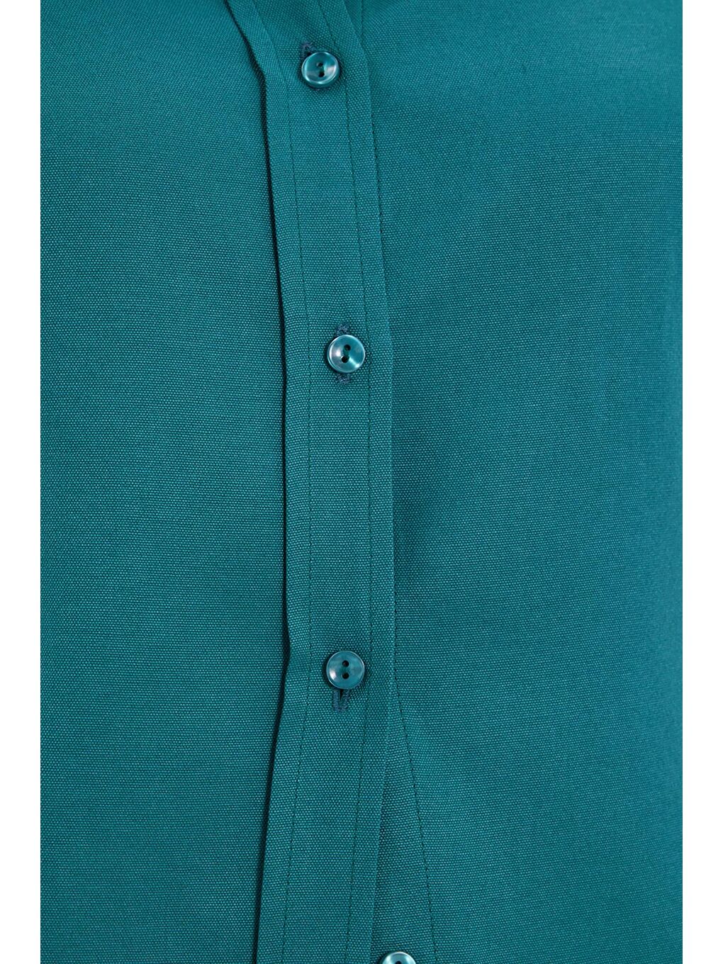 Kadın Slim Fit Dar Kesim Uzun Kollu Pamuklu Vücuda Oturan Dokulu Yeşil Basic Gömlek-2