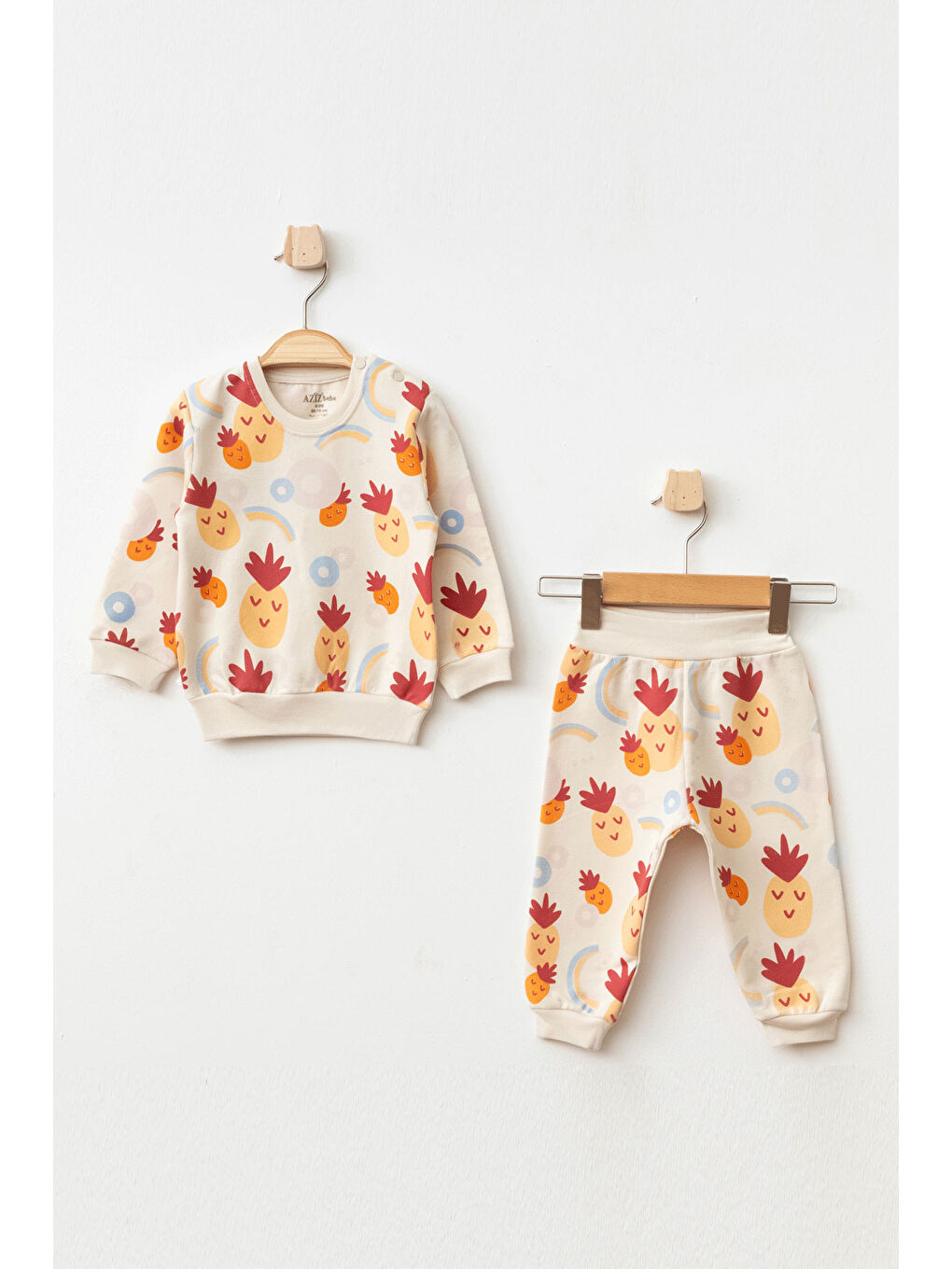 Turuncu Kız Bebek Ananas Desenli Sweatshirt Pantolon 2 'li Alt Üst Bebek Takımı 3 Ay-36 Ay