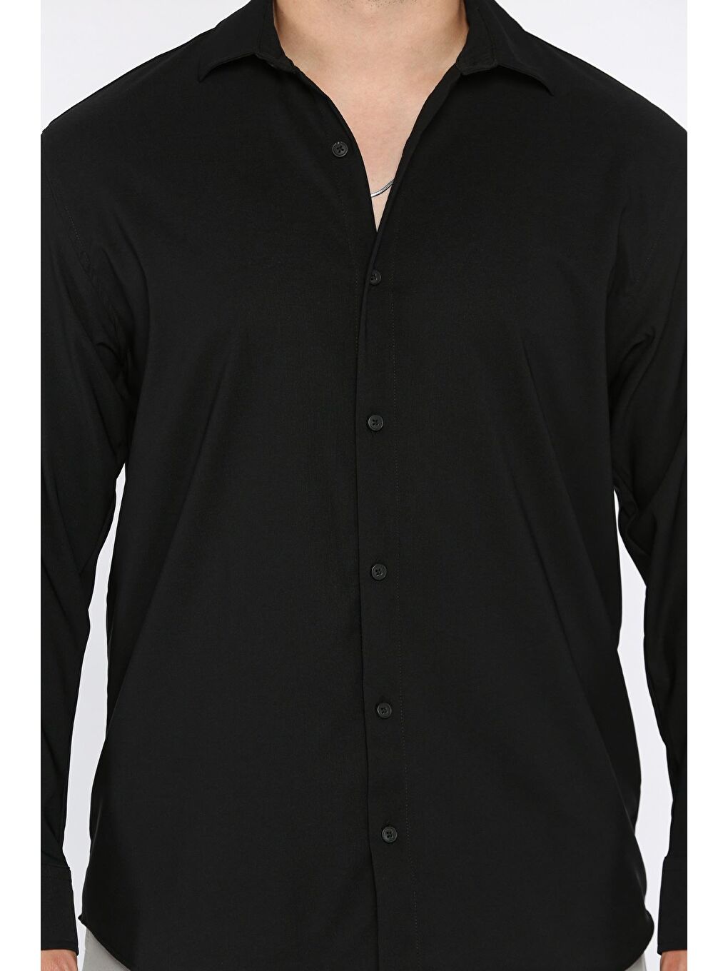 Siyah Erkek Uzun Kol Elastanlı Oversize Gömlek-3