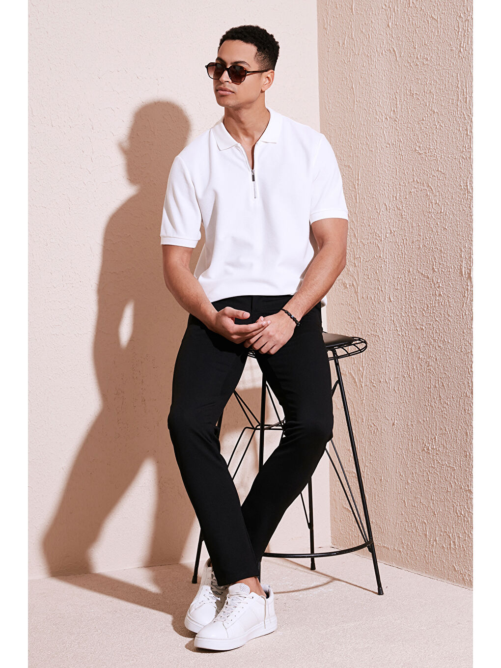 Ekru Büyük Beden Pamuklu Regular Fit Polo Yaka Erkek T Shirt 5902434B-1