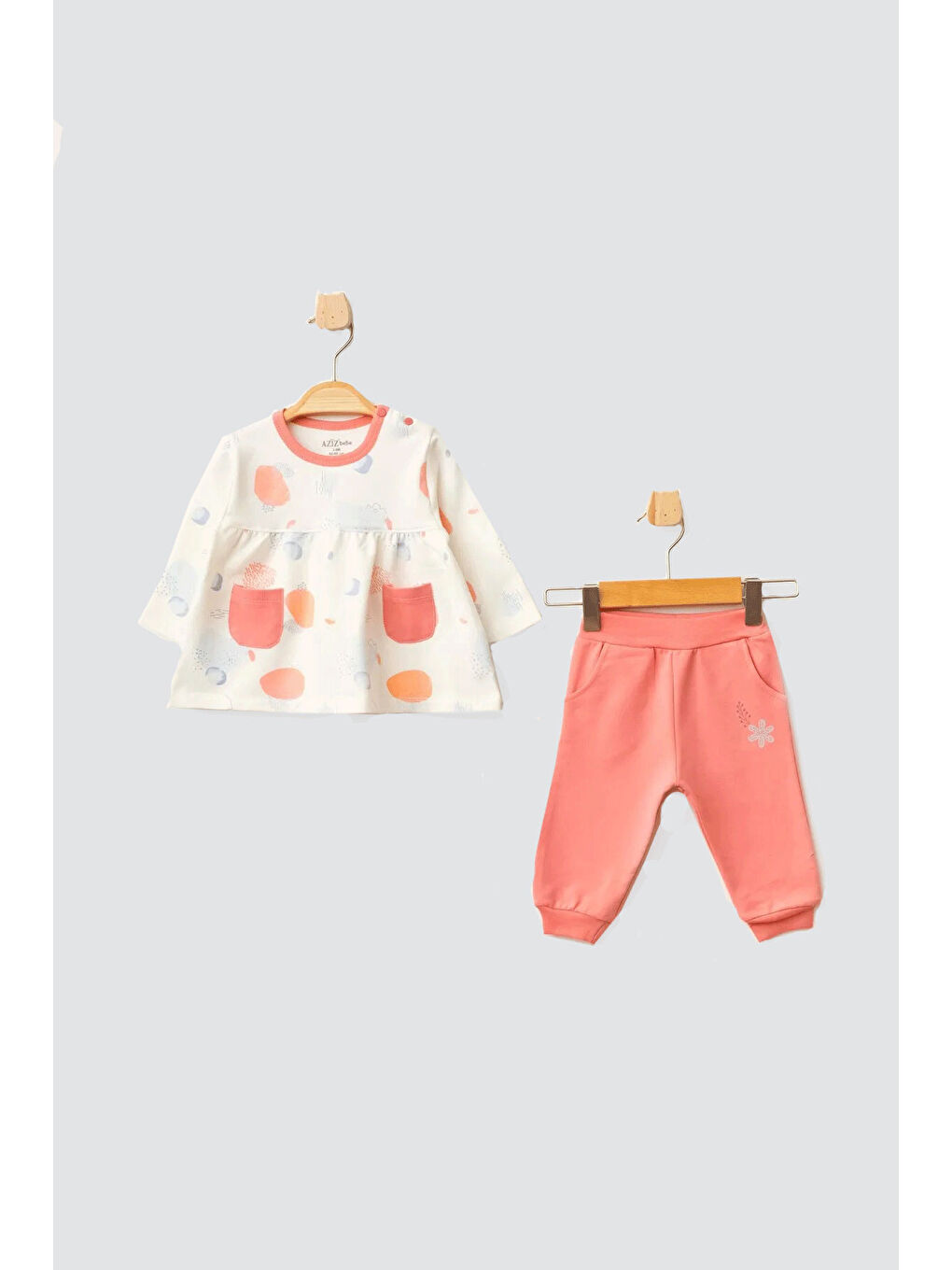 AZİZ BEBE Mercan Kız Bebek Desenli Sweatshirt Pantolon 2 'li Alt Üst Bebek Takımı 3 Ay-36 Ay