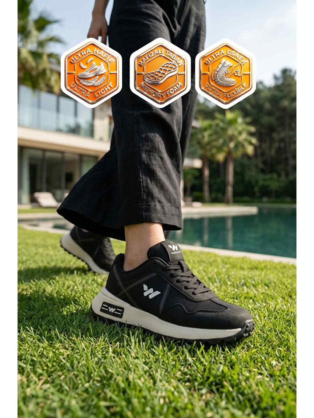 Siyah Hafızalı Taban Hafif Esnek Unisex Spor Ayakkabı Muveon G-1