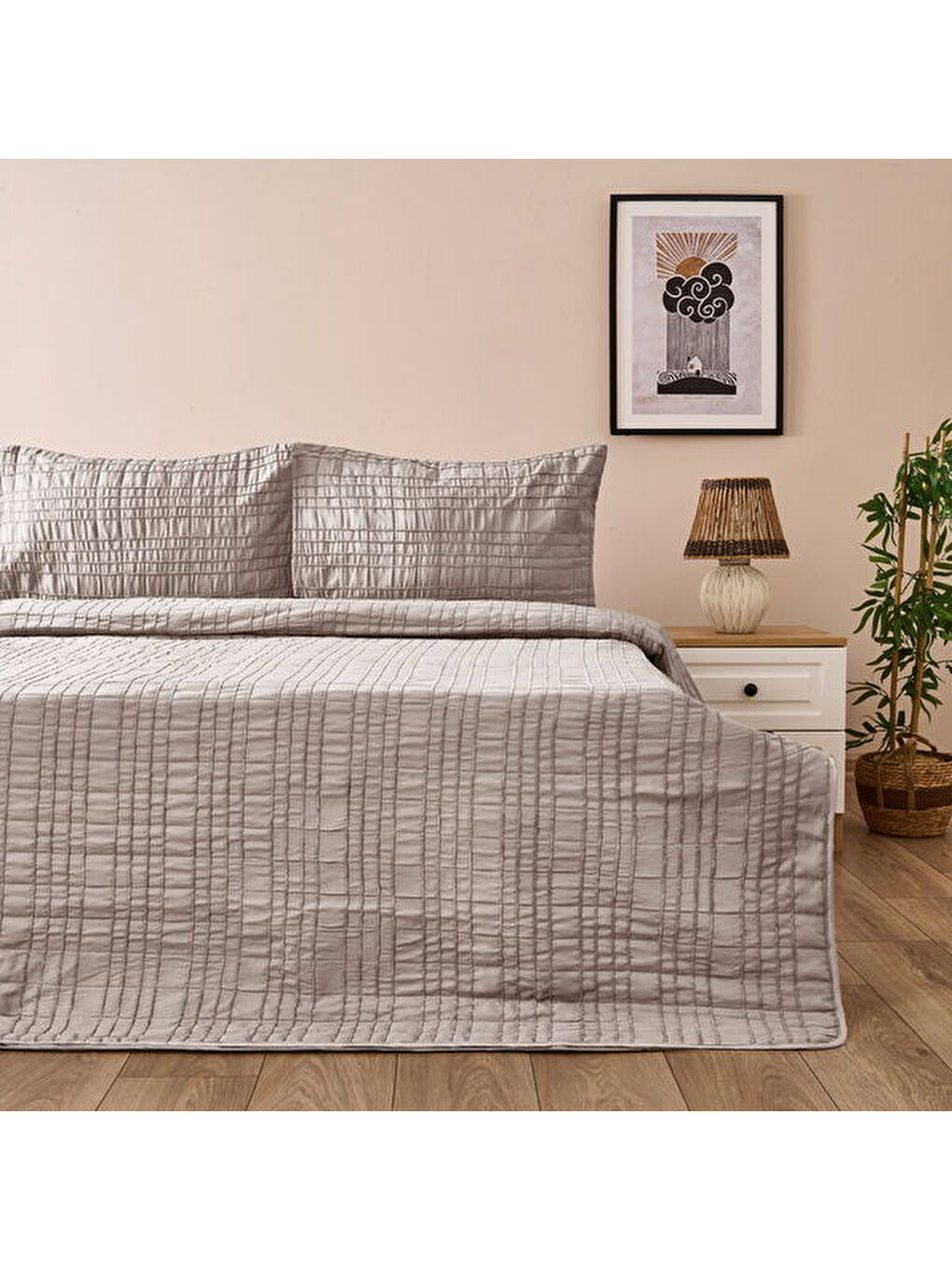 Soft Elit Çift Kişilik Yatak Örtüsü Seti - Gri - 200x230 cm