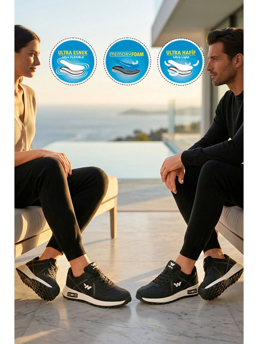 Siyah Hafızalı Taban Hafif Esnek Unisex Spor Ayakkabı Muveon G-2