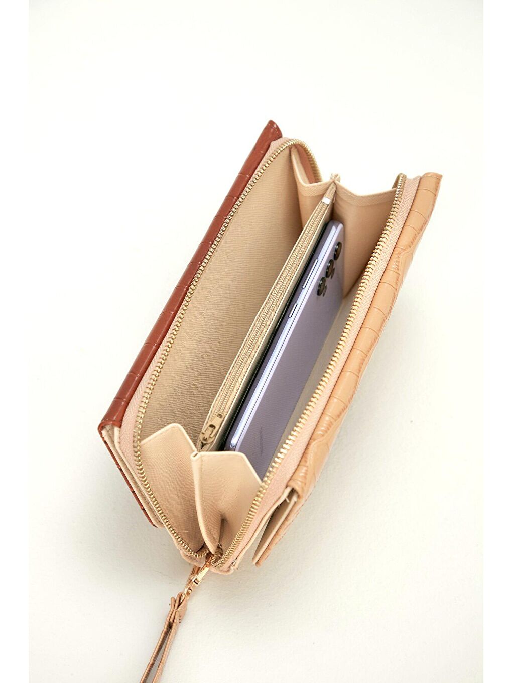 Bej Büyük Boy Renkli Kadın Cüzdan Ve El Çantası-4