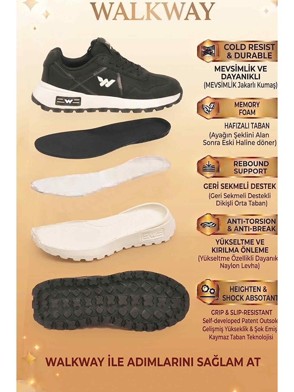 Siyah Hafızalı Taban Hafif Esnek Unisex Spor Ayakkabı Muveon G-4