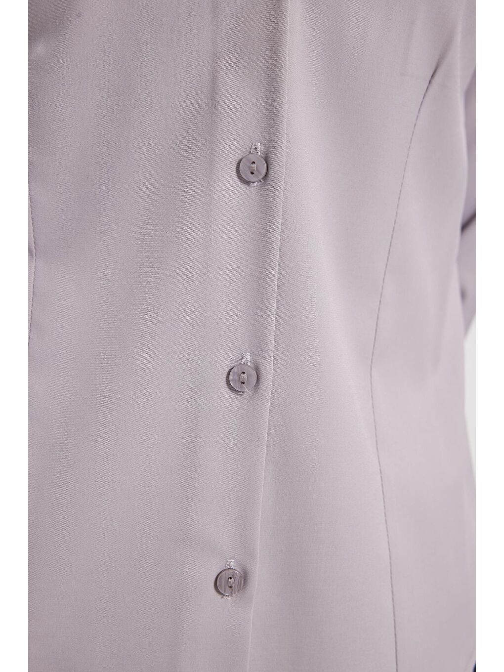 Kadın Slim Fit Dar Kesim Pensli Vucüda Oturan Klasik Yaka Uzun Kollu Elastanlı Gri Gömlek-4