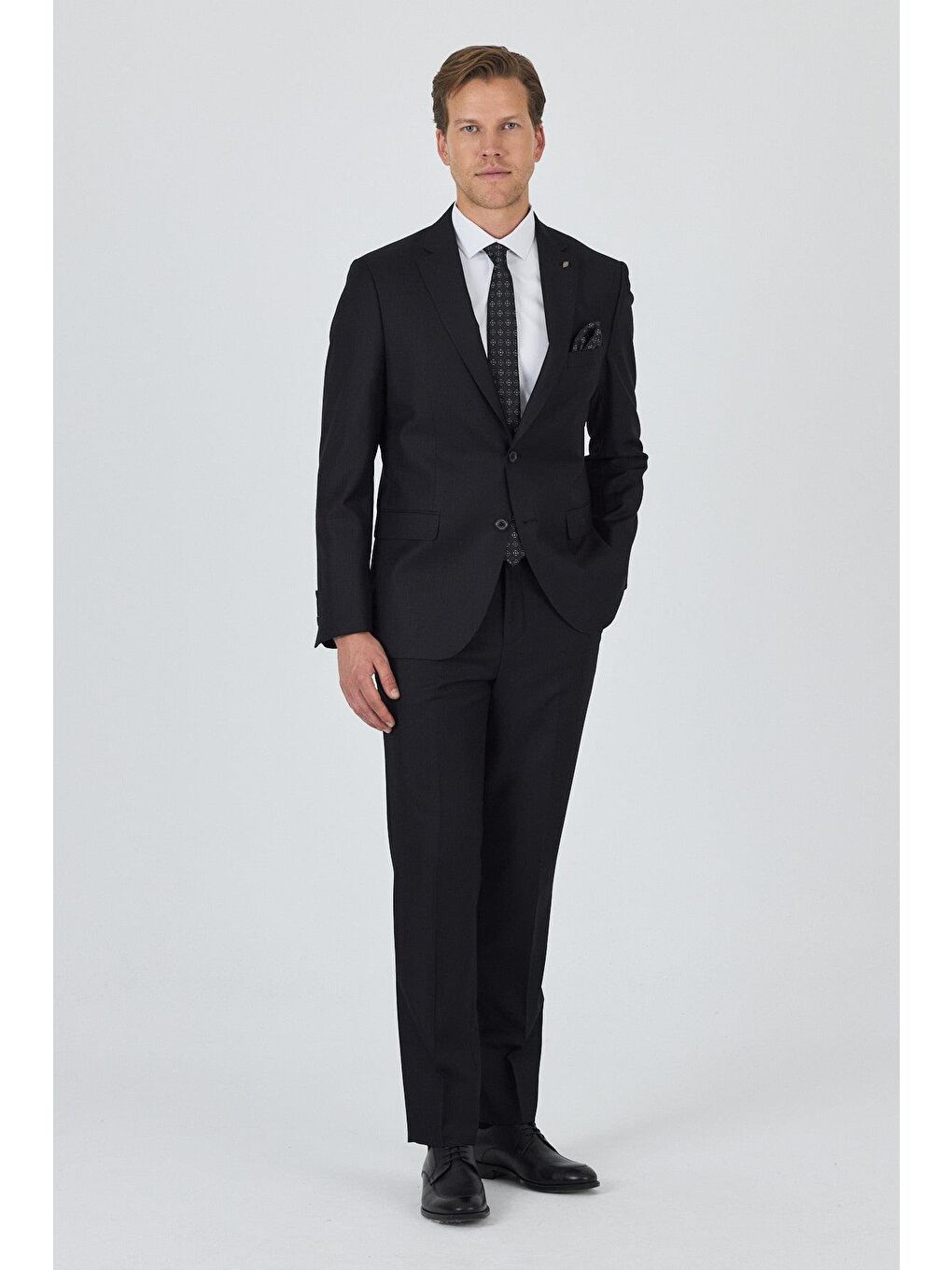 Siyah Düz Filafil Mono Yaka Tam Astar 6 Drop Comfort Fit Takım Elbise 1001250170-1