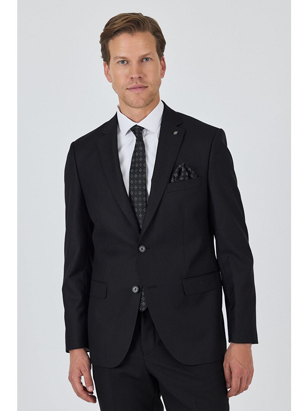 Siyah Düz Filafil Mono Yaka Tam Astar 6 Drop Comfort Fit Takım Elbise 1001250170-2