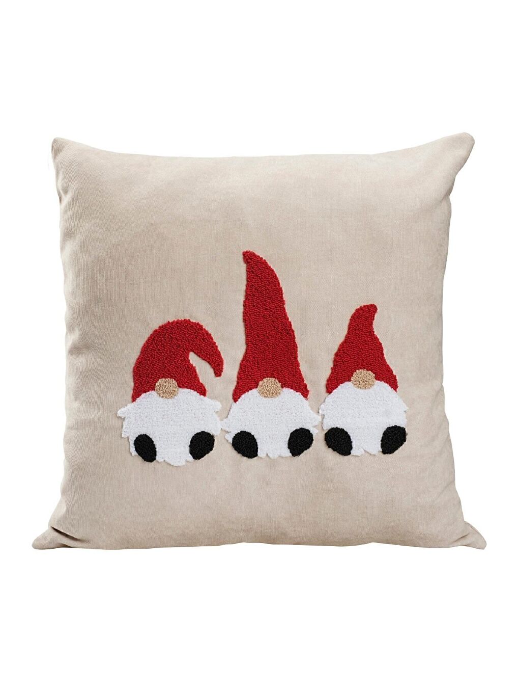 Kırmızı Yılbaşı Temalı Kırlent Kılıfı Bej Punch Desenli 01-1