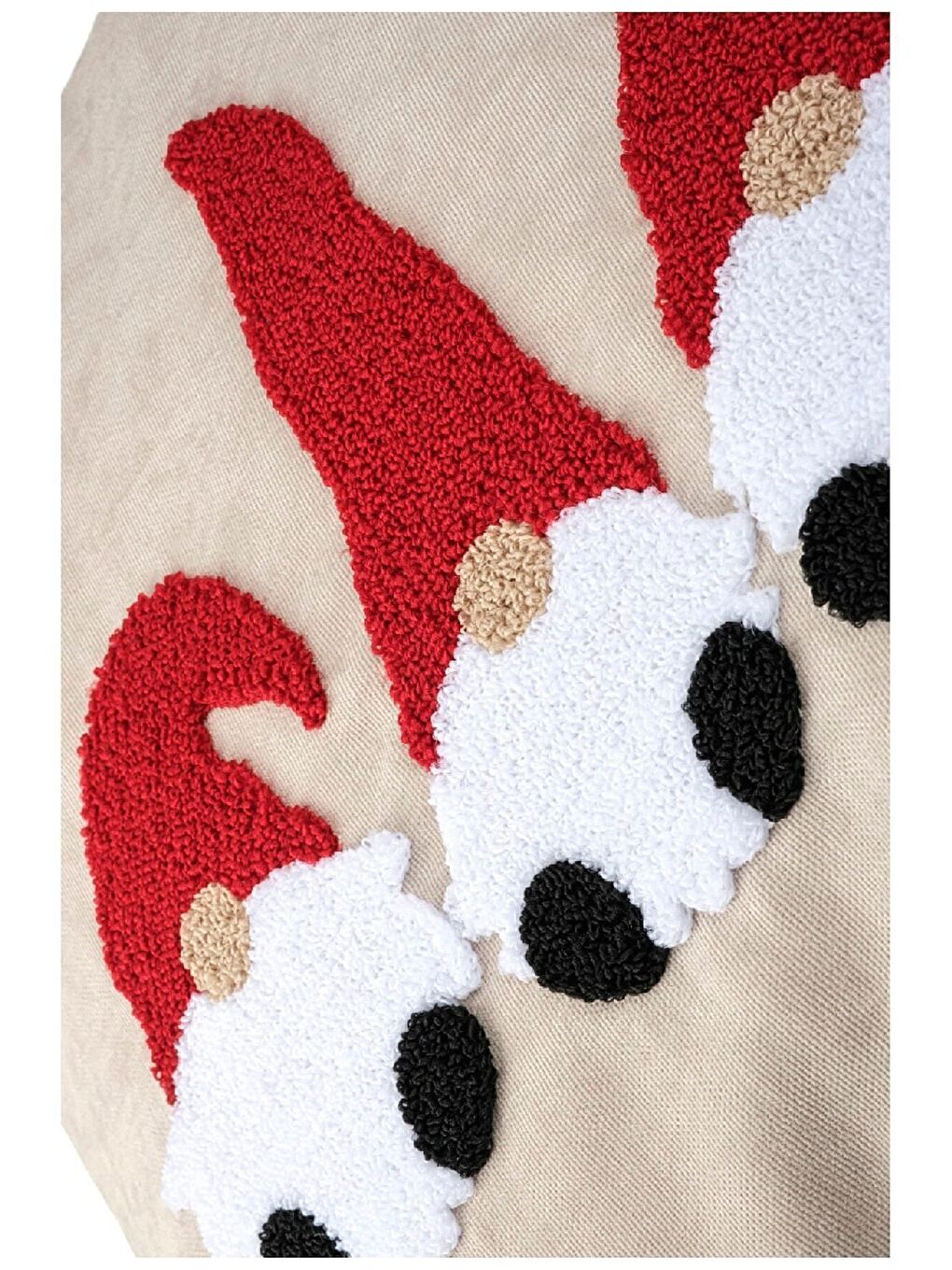 Kırmızı Yılbaşı Temalı Kırlent Kılıfı Bej Punch Desenli 01-2