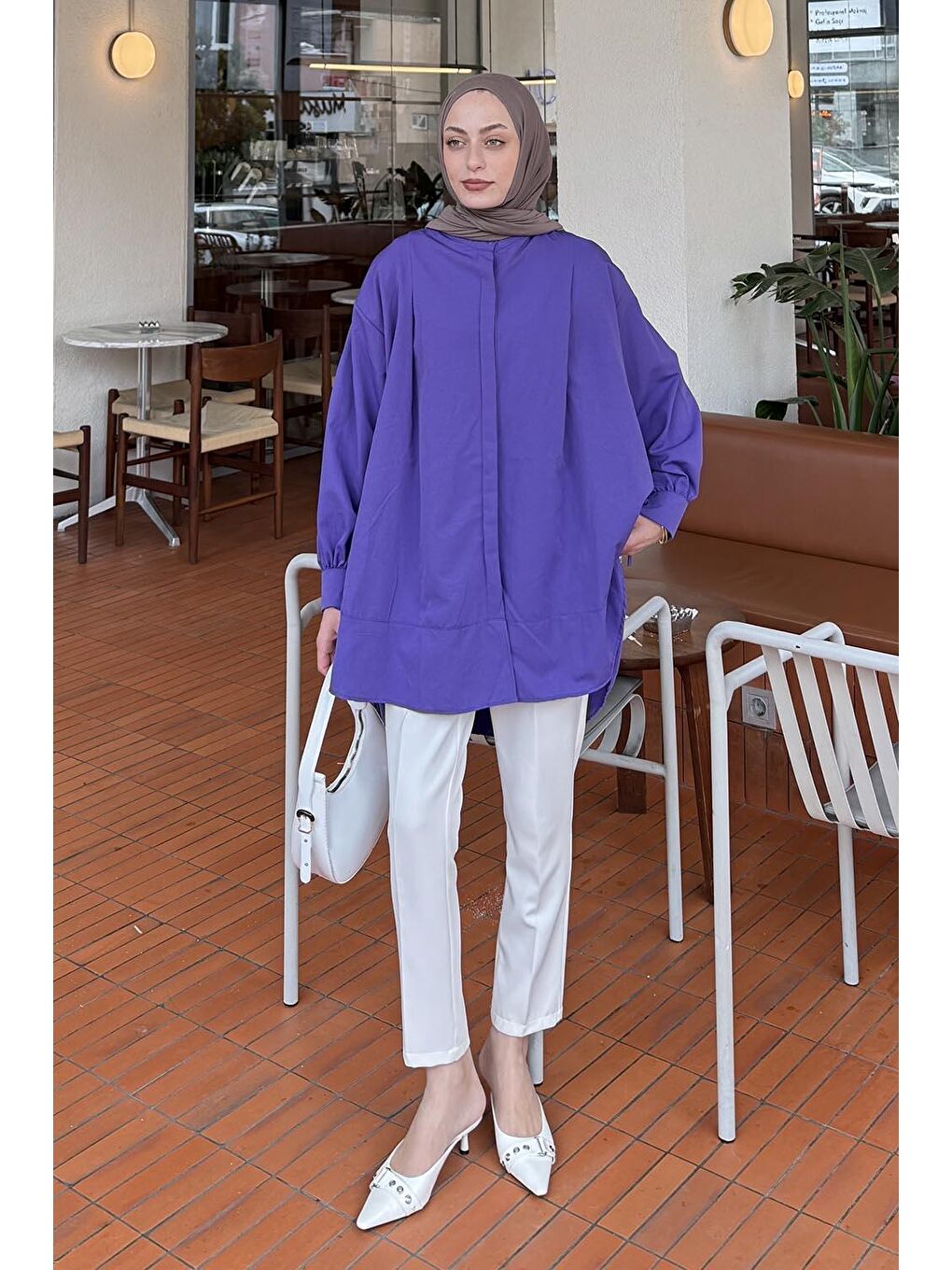 Manşeti Biyeli Tunik Mor