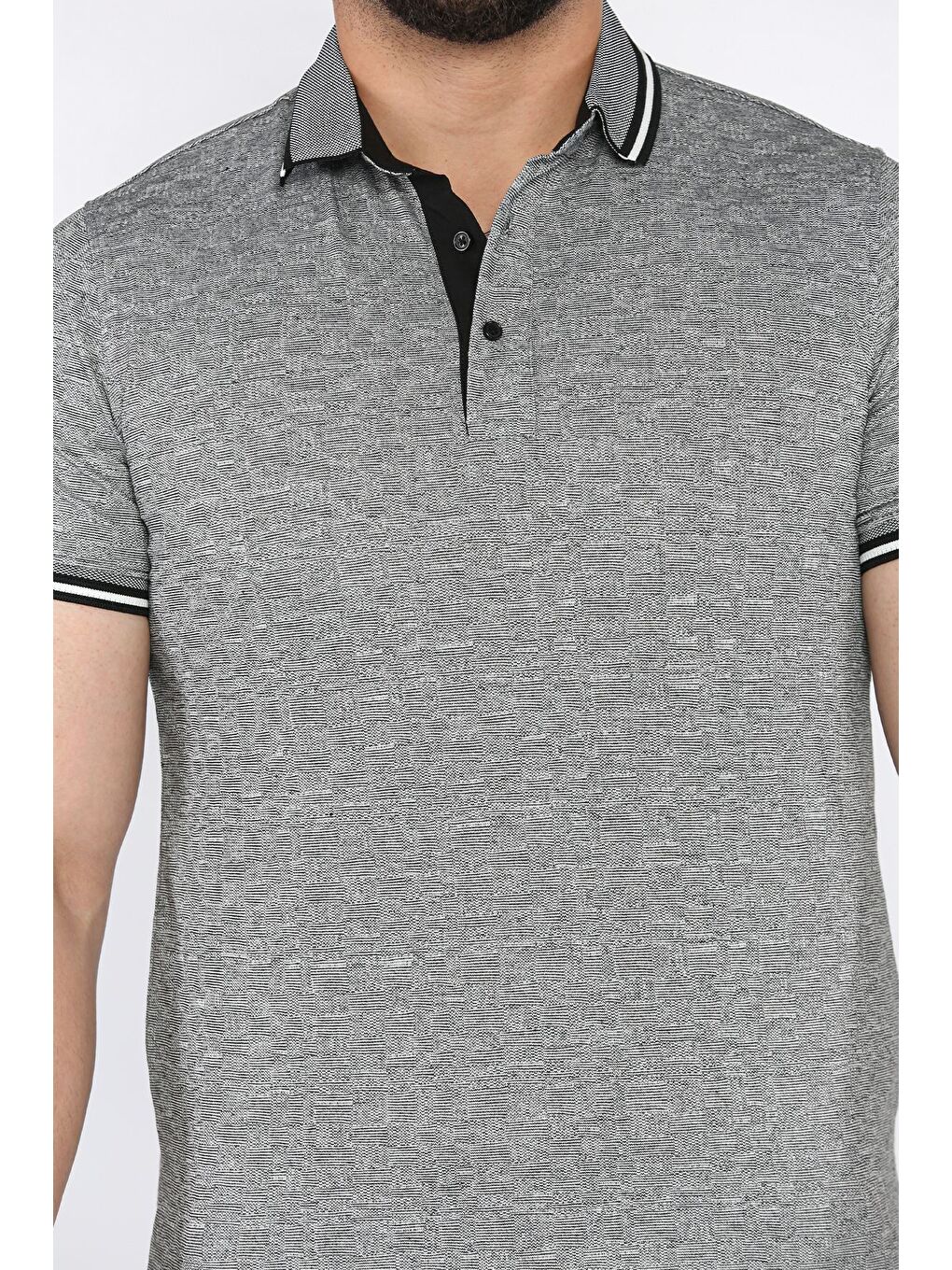 Siyah Yarım Düğmeli Polo Yaka Erkek Tişört