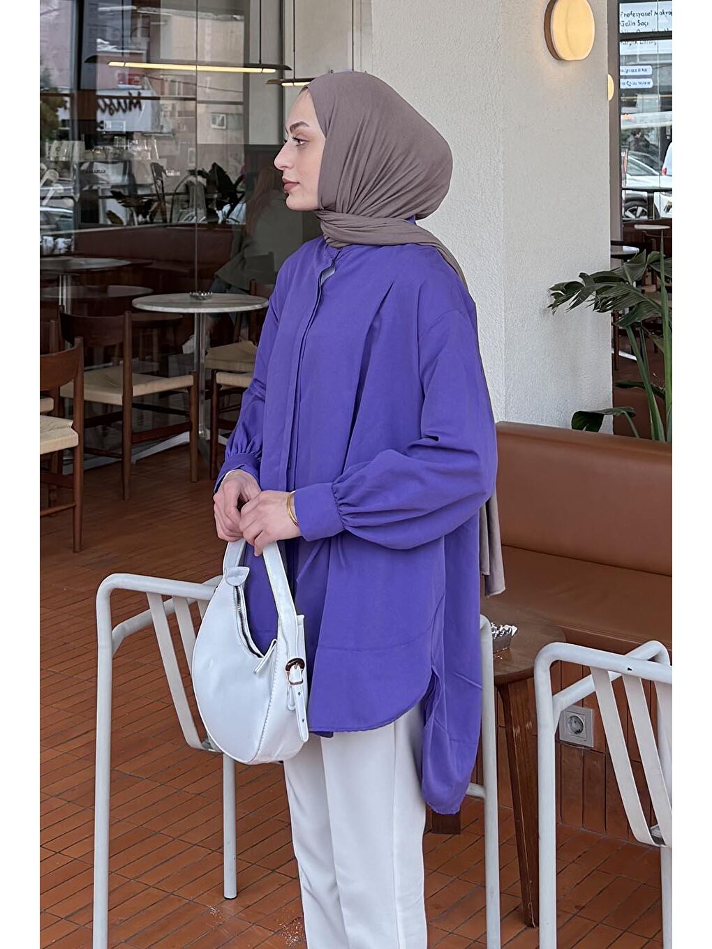 Manşeti Biyeli Tunik Mor-1
