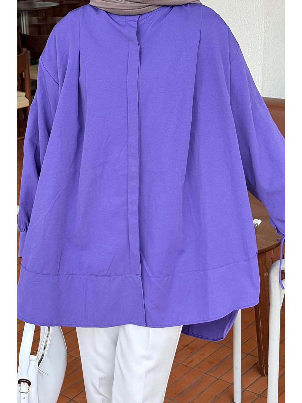 Manşeti Biyeli Tunik Mor-2