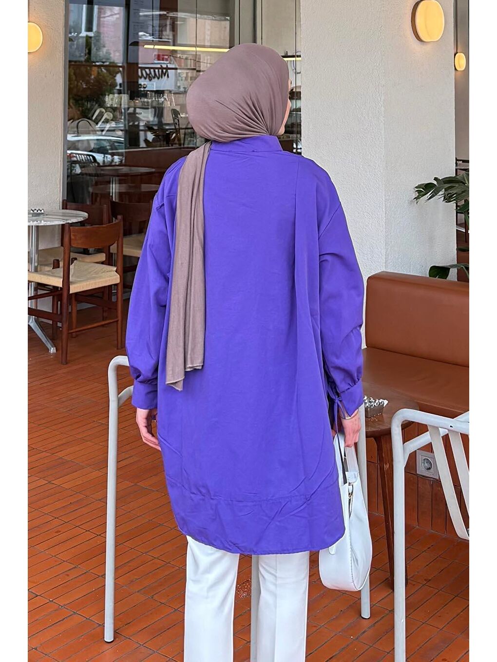 Manşeti Biyeli Tunik Mor-3