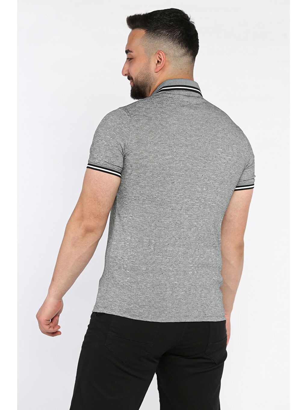 Siyah Yarım Düğmeli Polo Yaka Erkek Tişört-1