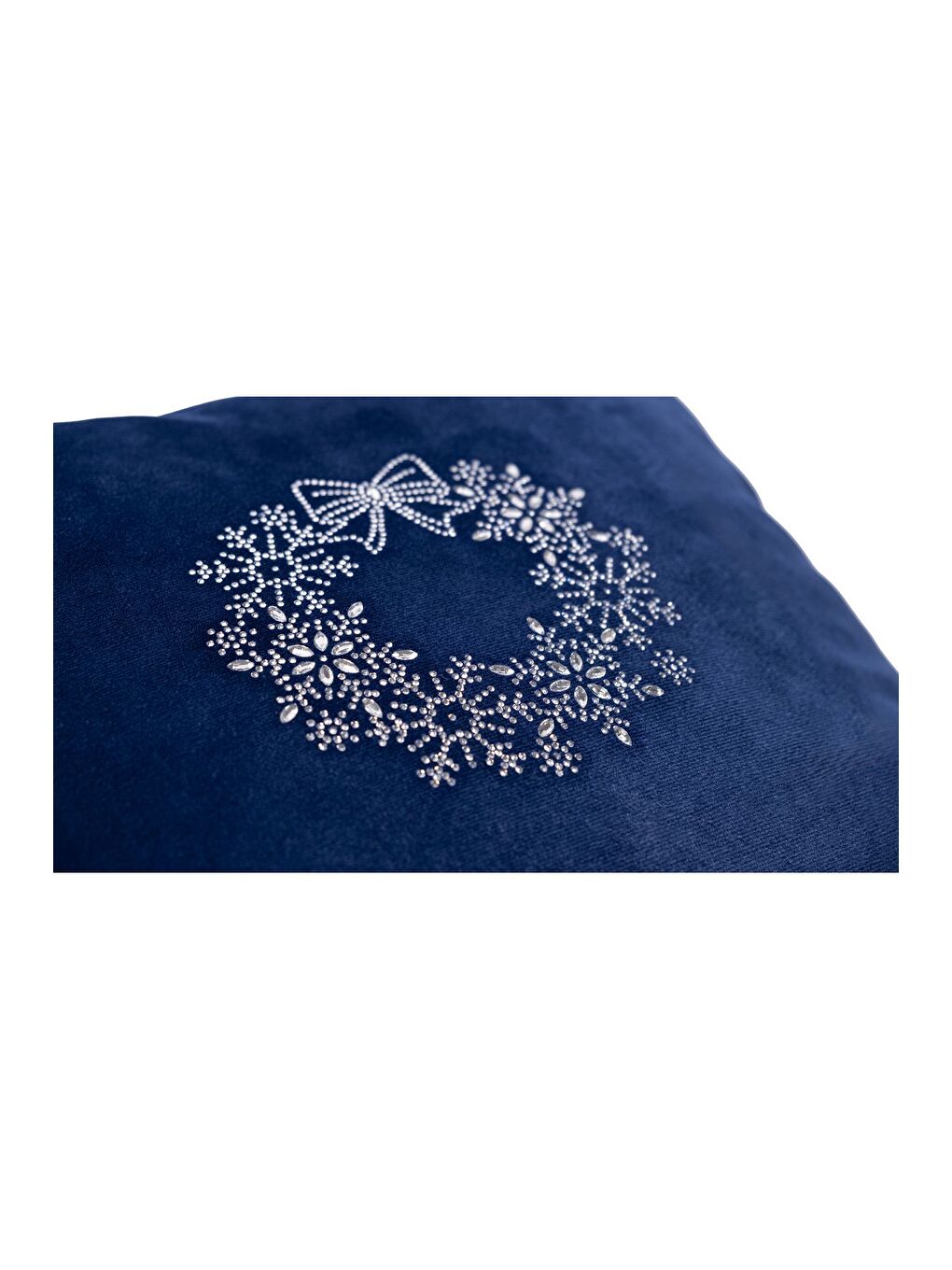 Beyaz Yılbaşı Kırlent Kılıfı Taş Baskılı Lacivert  Yeni Yıl Konseptli 43x43-2