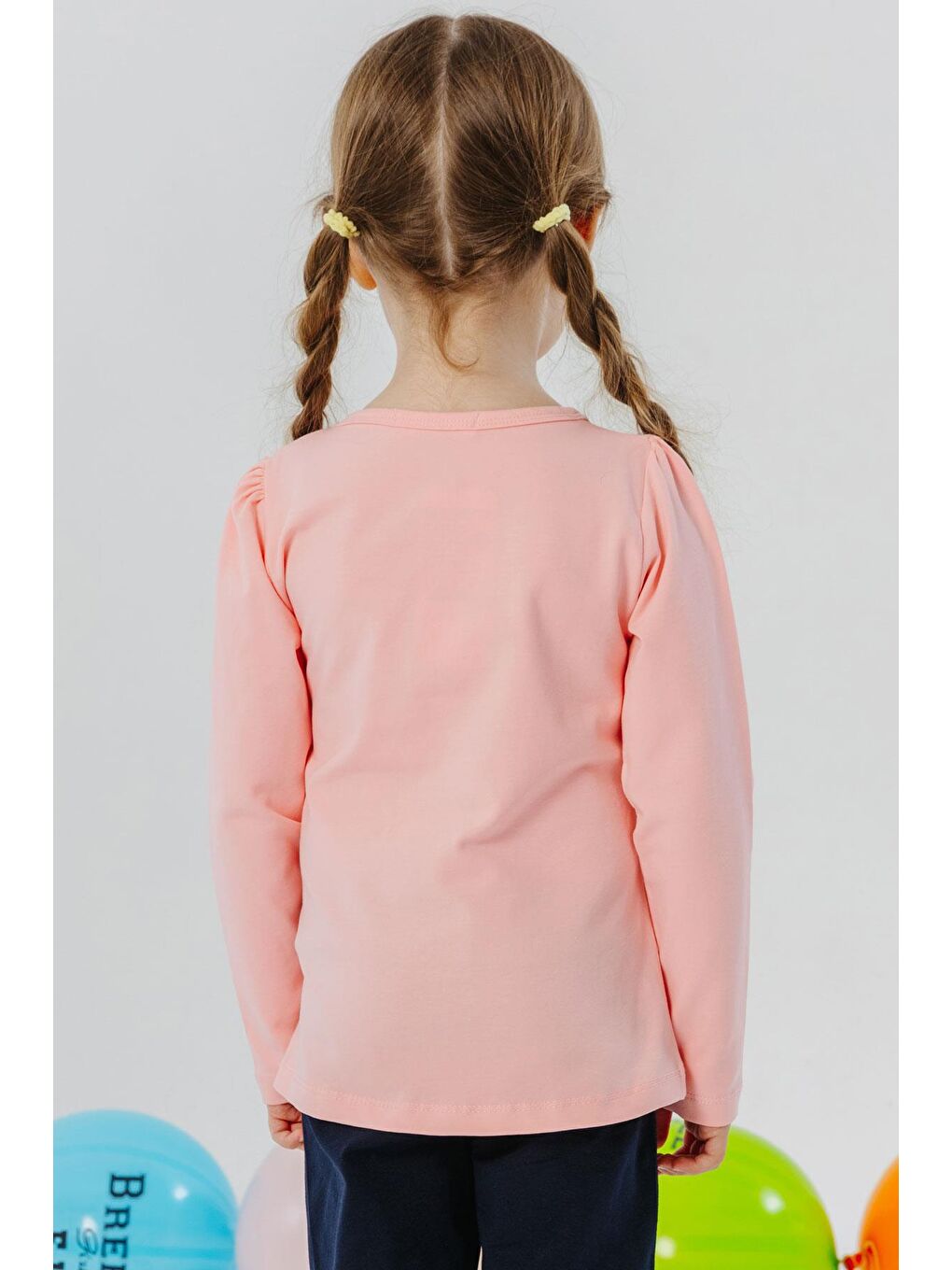 Pembe Kız Çocuk Uzun Kollu Tişört Güpürlü Fiyonklu Somon (3-6 Yaş)-5