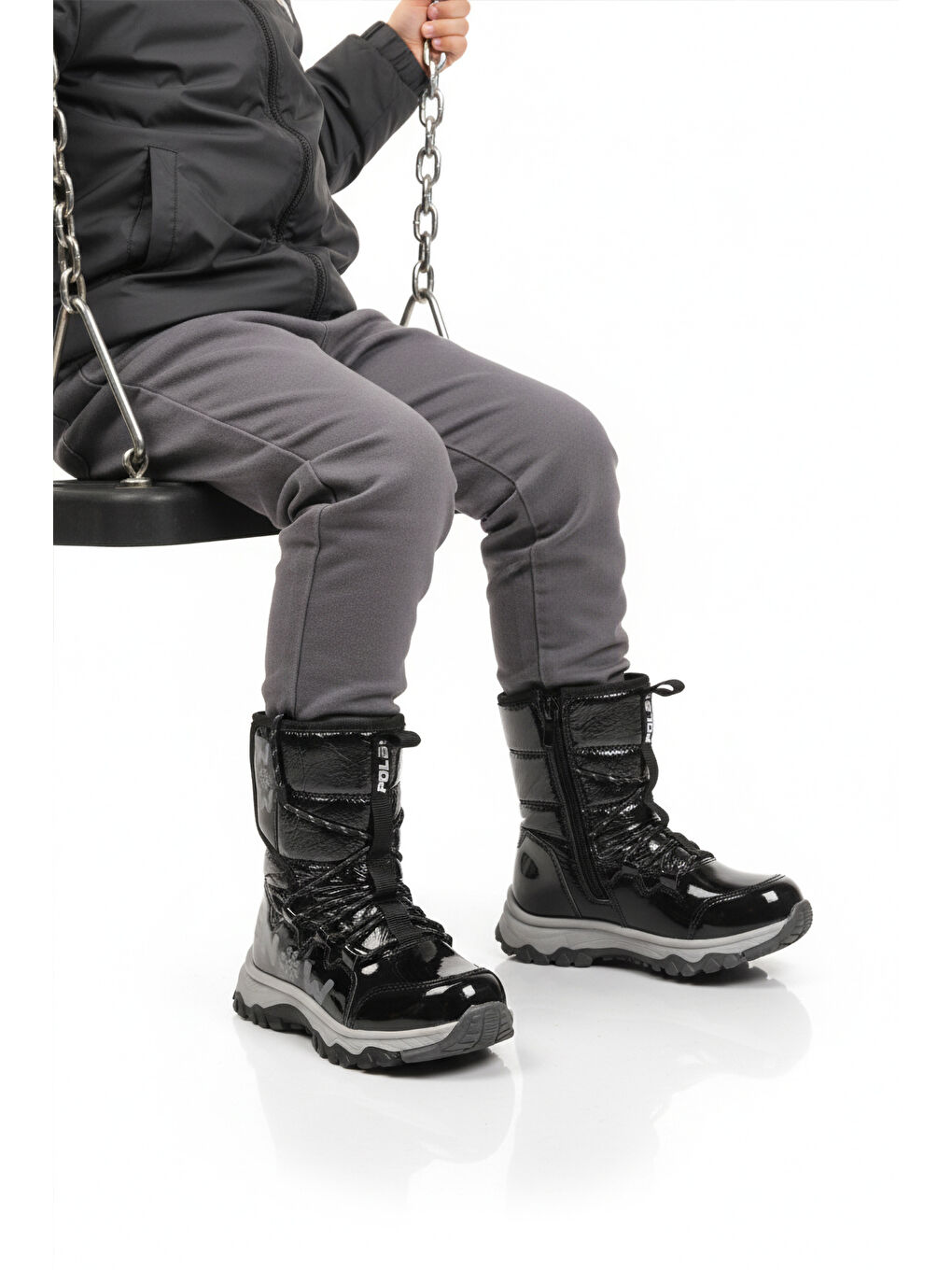 Siyah Kaymaz Taban İçi Polarlı Kız Çocuk Kar Botu 24081 F