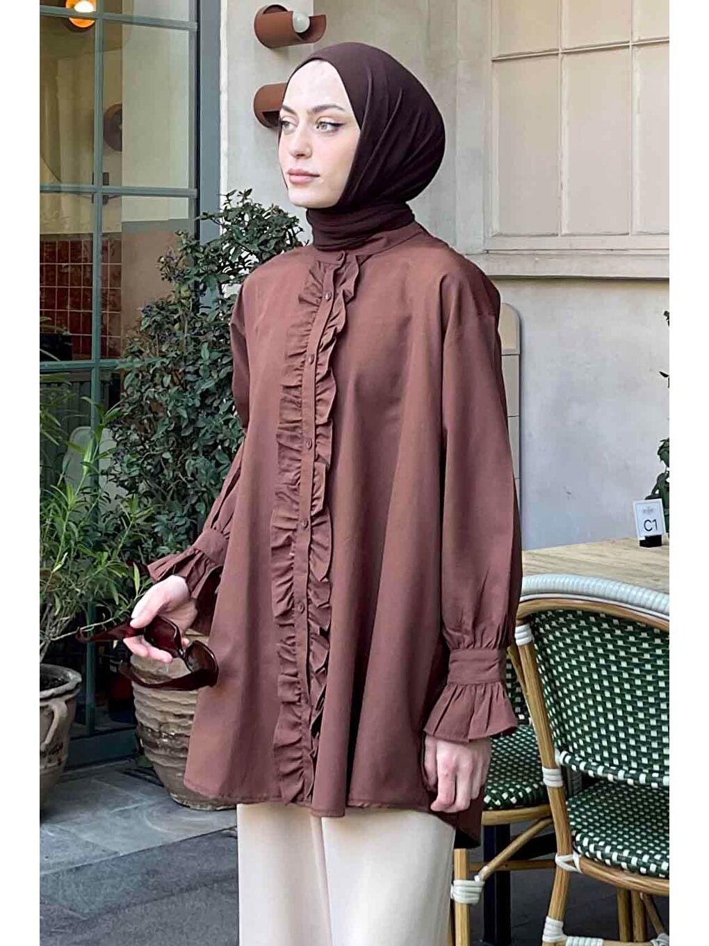 Flores Fırfırlı Tunik Acı Kahverengi-1