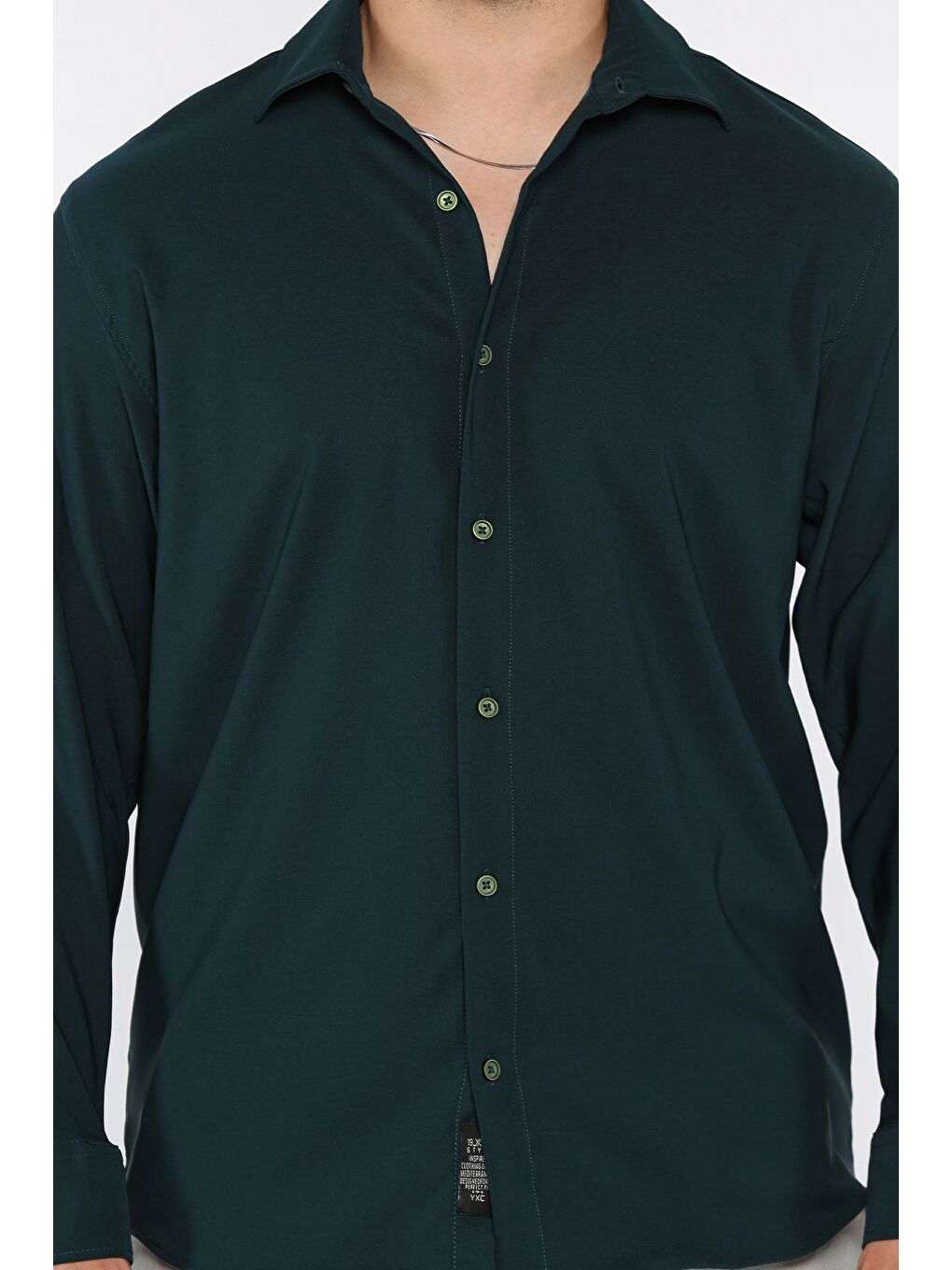 Yeşil Erkek Uzun Kol Elastanlı Oversize Gömlek-3